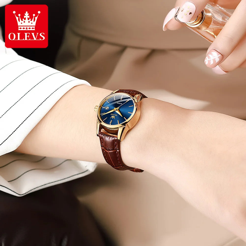 OLEVS Watch for Women Top Brand Luxury Women Quartz Wristwatches Breathable Leather Strap Waterproof Business Casual Women Watch