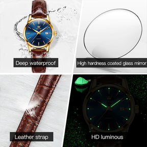 OLEVS Watch for Women Top Brand Luxury Women Quartz Wristwatches Breathable Leather Strap Waterproof Business Casual Women Watch