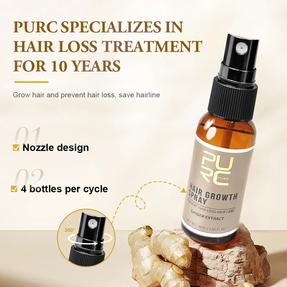 Spray de Crescimento Capilar PURC com Gengibre - Tratamento para Queda de Cabelo